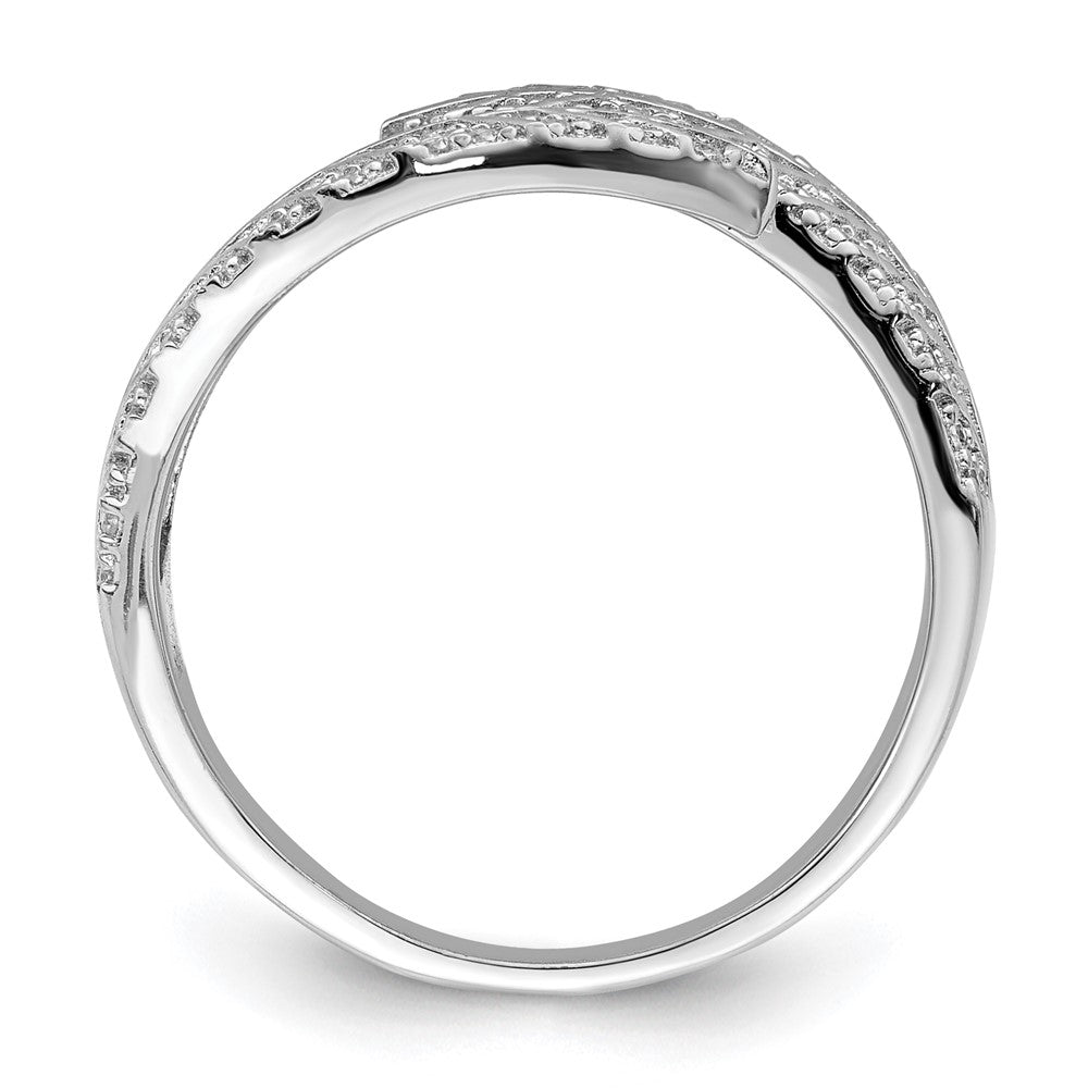 Sterling Silver Rhodium Plated Cz Leaf Band (Size 6 Only)