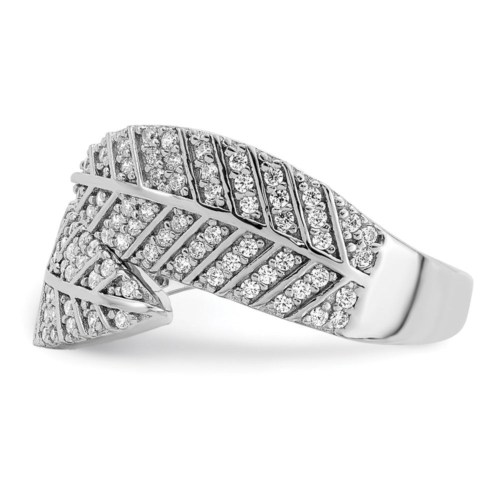 Sterling Silver Rhodium Plated Cz Leaf Band (Size 6 Only)