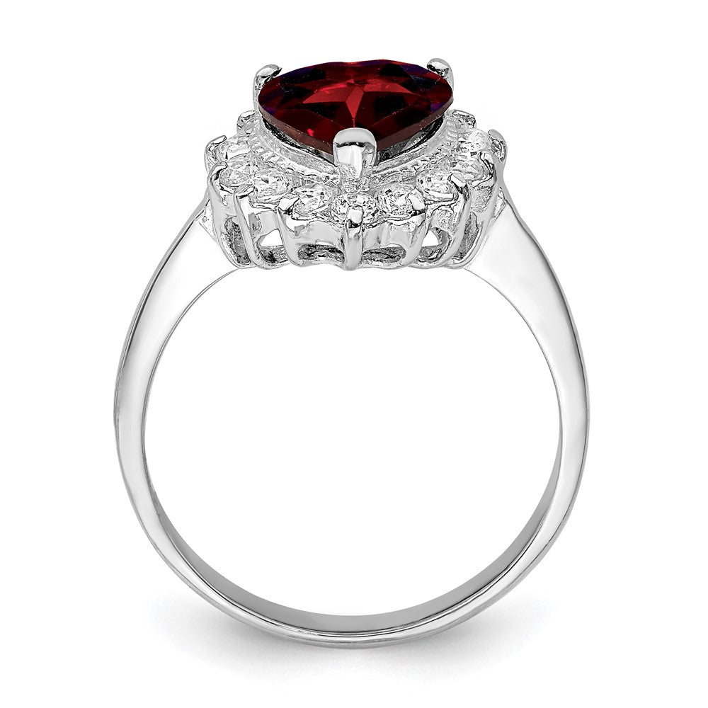 Sterling Silver Rhodium Plated Garnet & Cz Ring