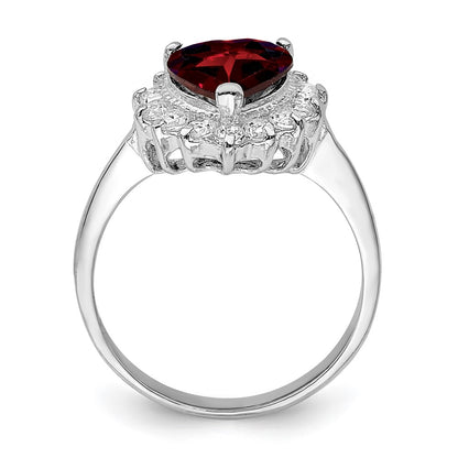 Sterling Silver Rhodium Plated Garnet & Cz Ring