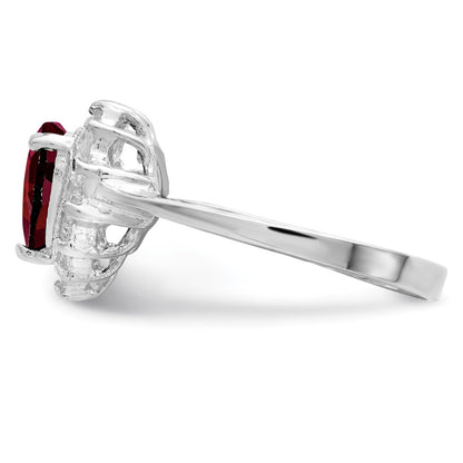 Sterling Silver Rhodium Plated Garnet & Cz Ring