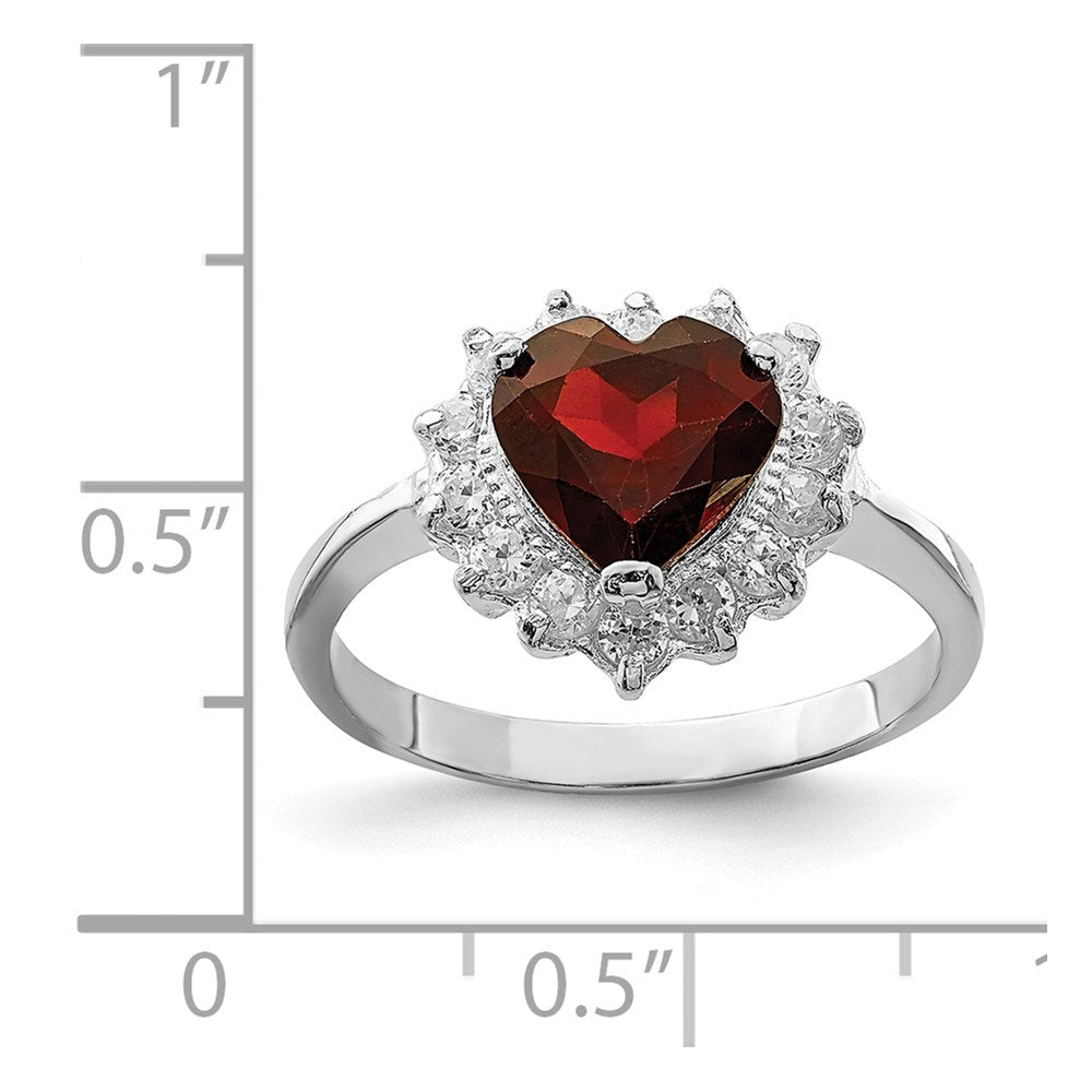 Sterling Silver Rhodium Plated Garnet & Cz Ring