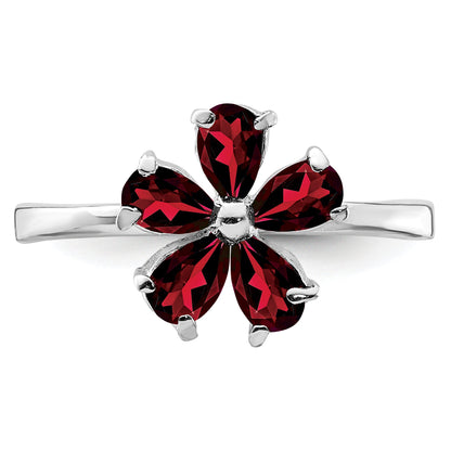 Sterling Silver Rhodium Plated Garnet Ring