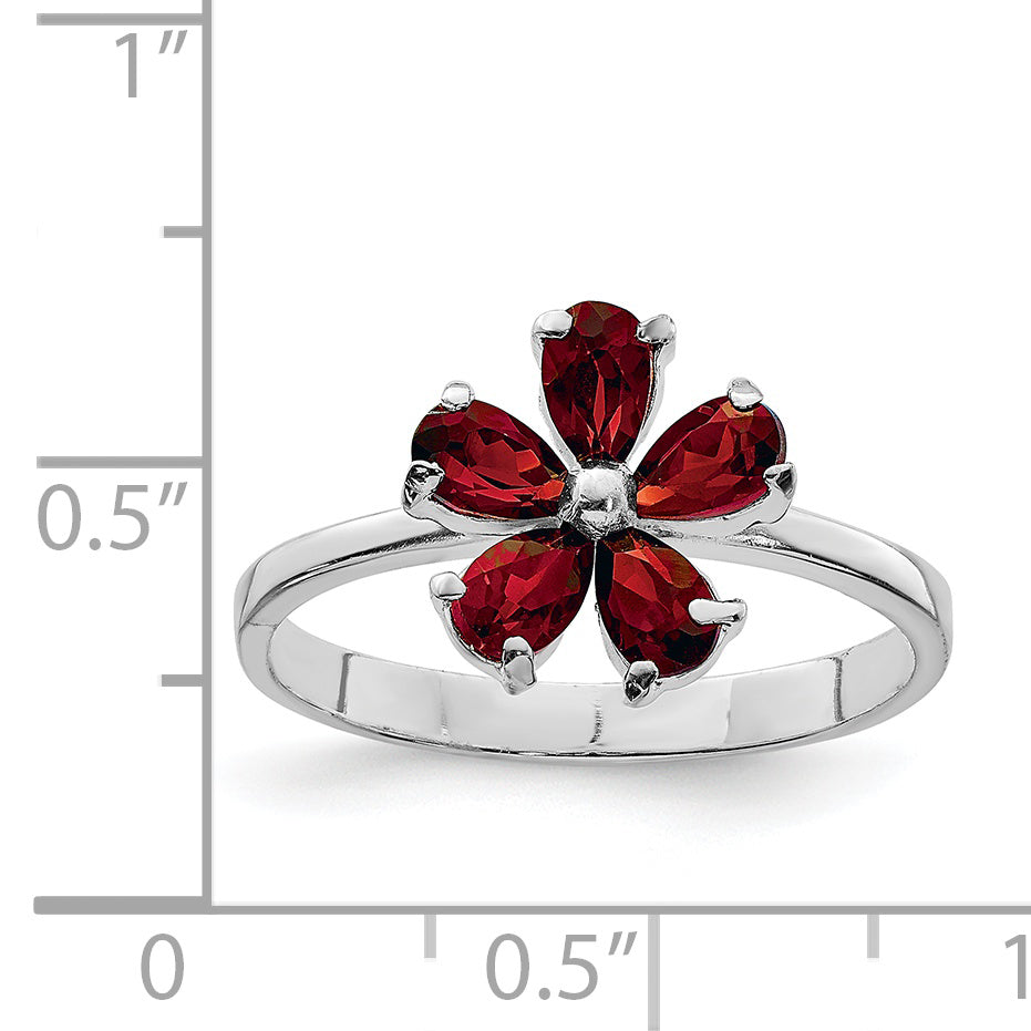 Sterling Silver Rhodium Plated Garnet Ring