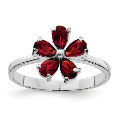 Sterling Silver Rhodium Plated Garnet Ring