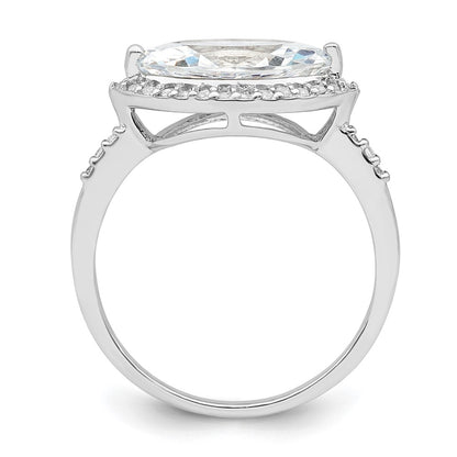 Sterling Silver Rhodium Plated Marquise Halo Cz Ring
