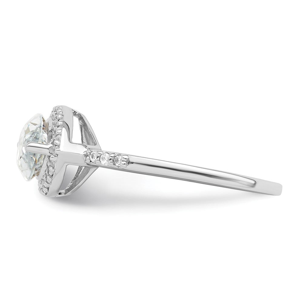 Sterling Silver Rhodium Plated Marquise Halo Cz Ring