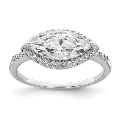 Sterling Silver Rhodium Plated Marquise Halo Cz Ring