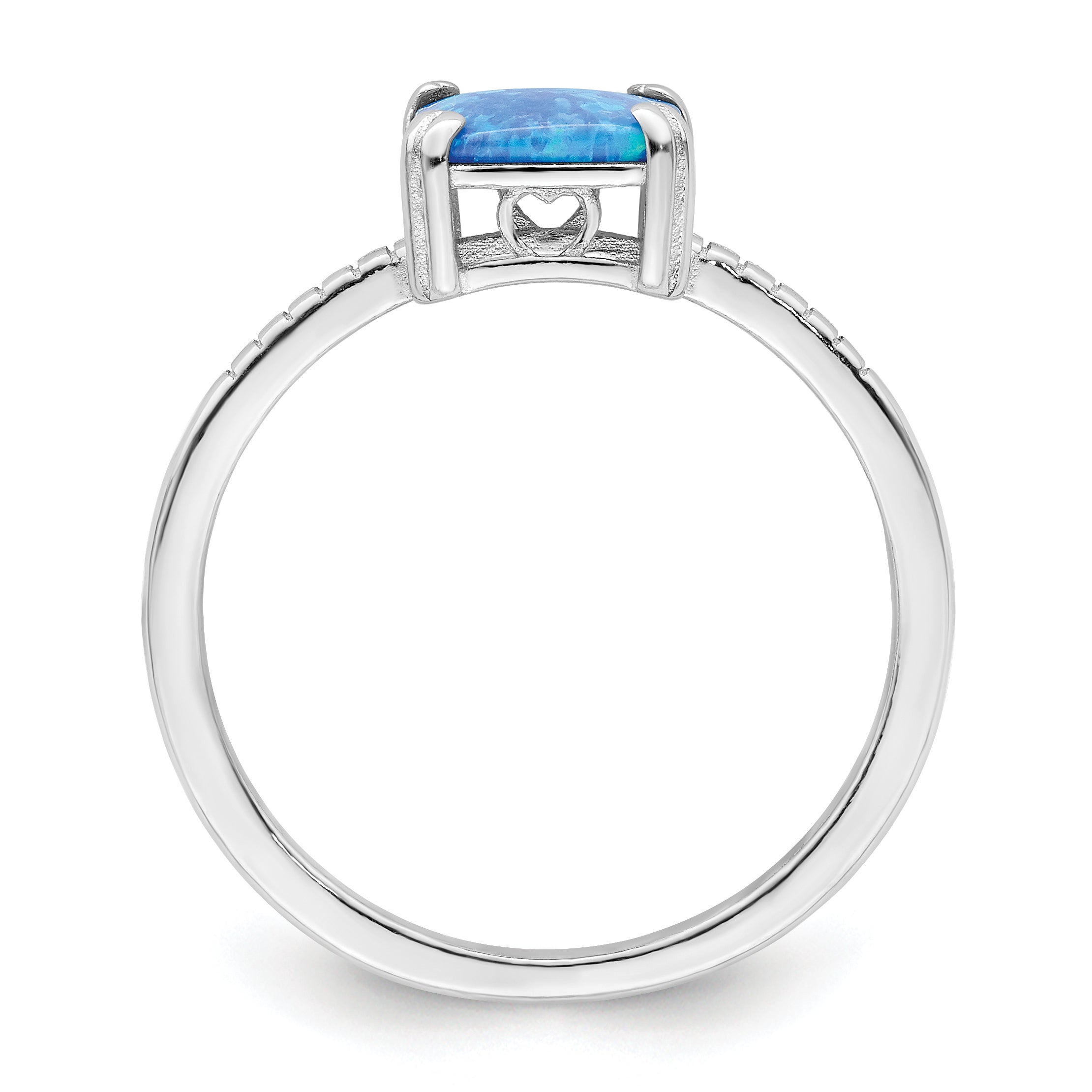 Sterling Silver Rhodium Plated Polished Square Blue Created Opal Ring