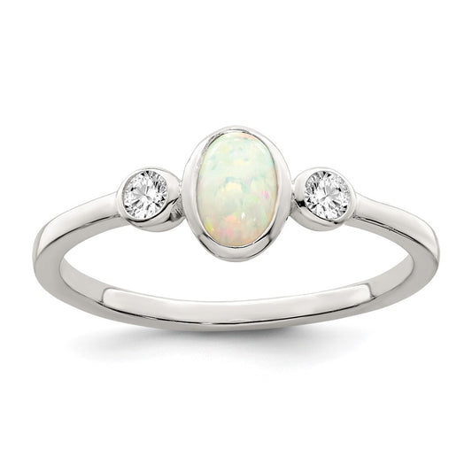 Sterling Silver Polished Cz And White Created Opal Ring