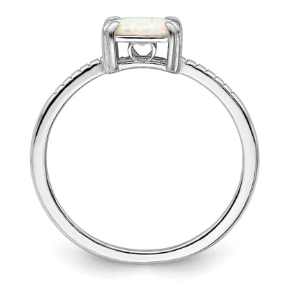 Sterling Silver Rhodium Plated Polished Square White Created Opal Ring