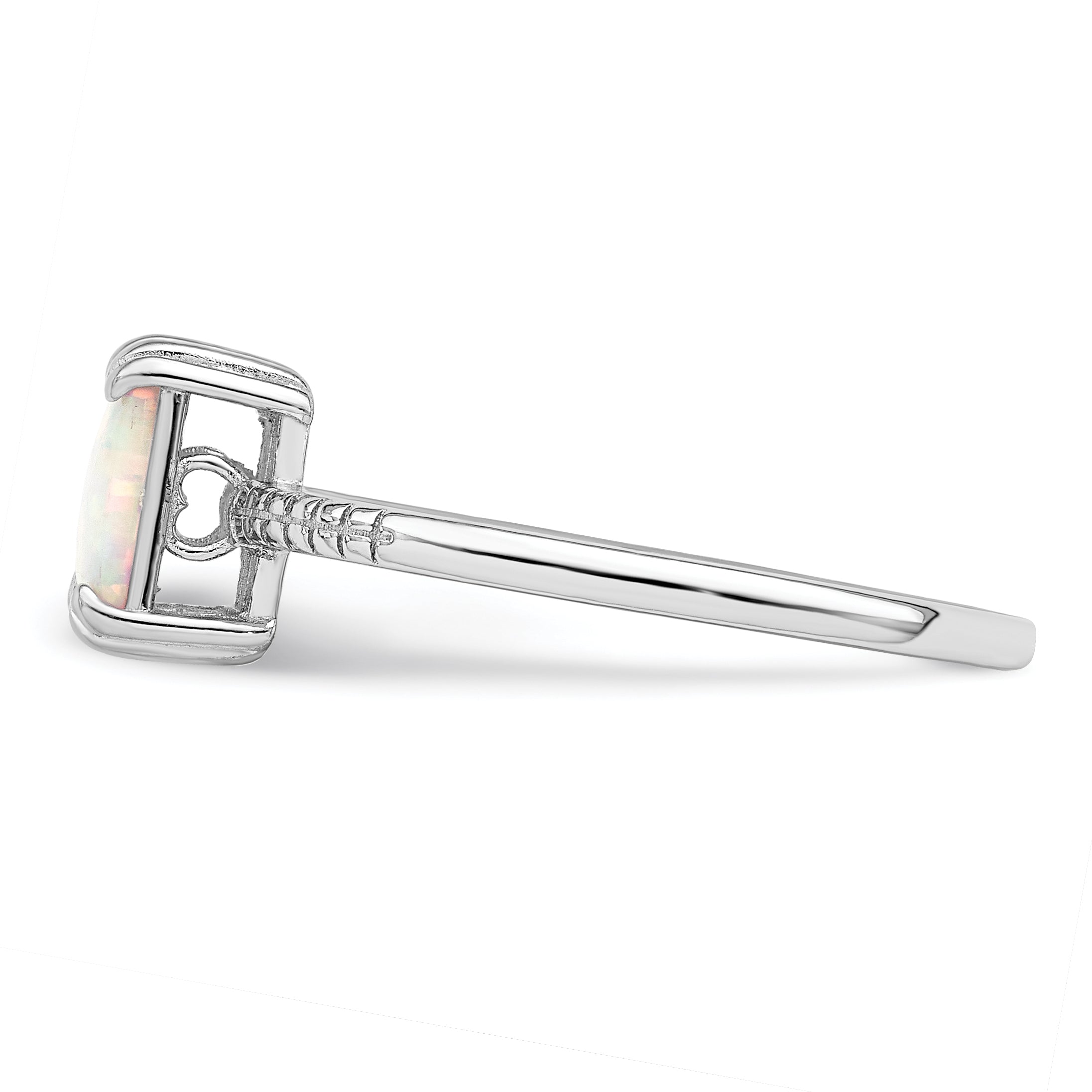 Sterling Silver Rhodium Plated Polished Square White Created Opal Ring