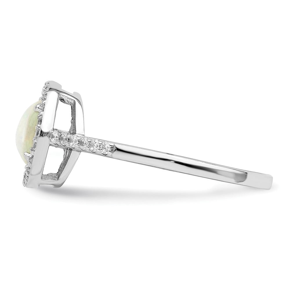 Sterling Silver Rhodium Plated Polished White Created Opal Cz Halo Ring