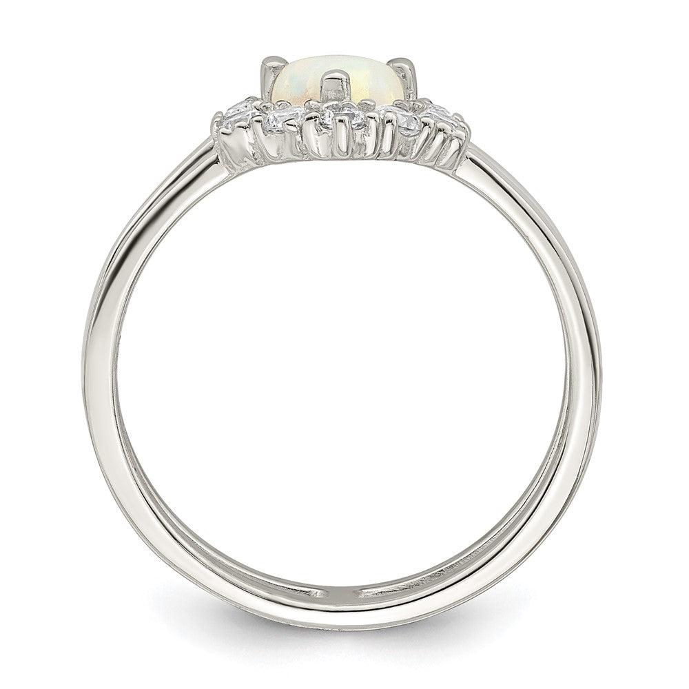 Sterling Silver Cz & Heart Created White Opal Double Band Ring