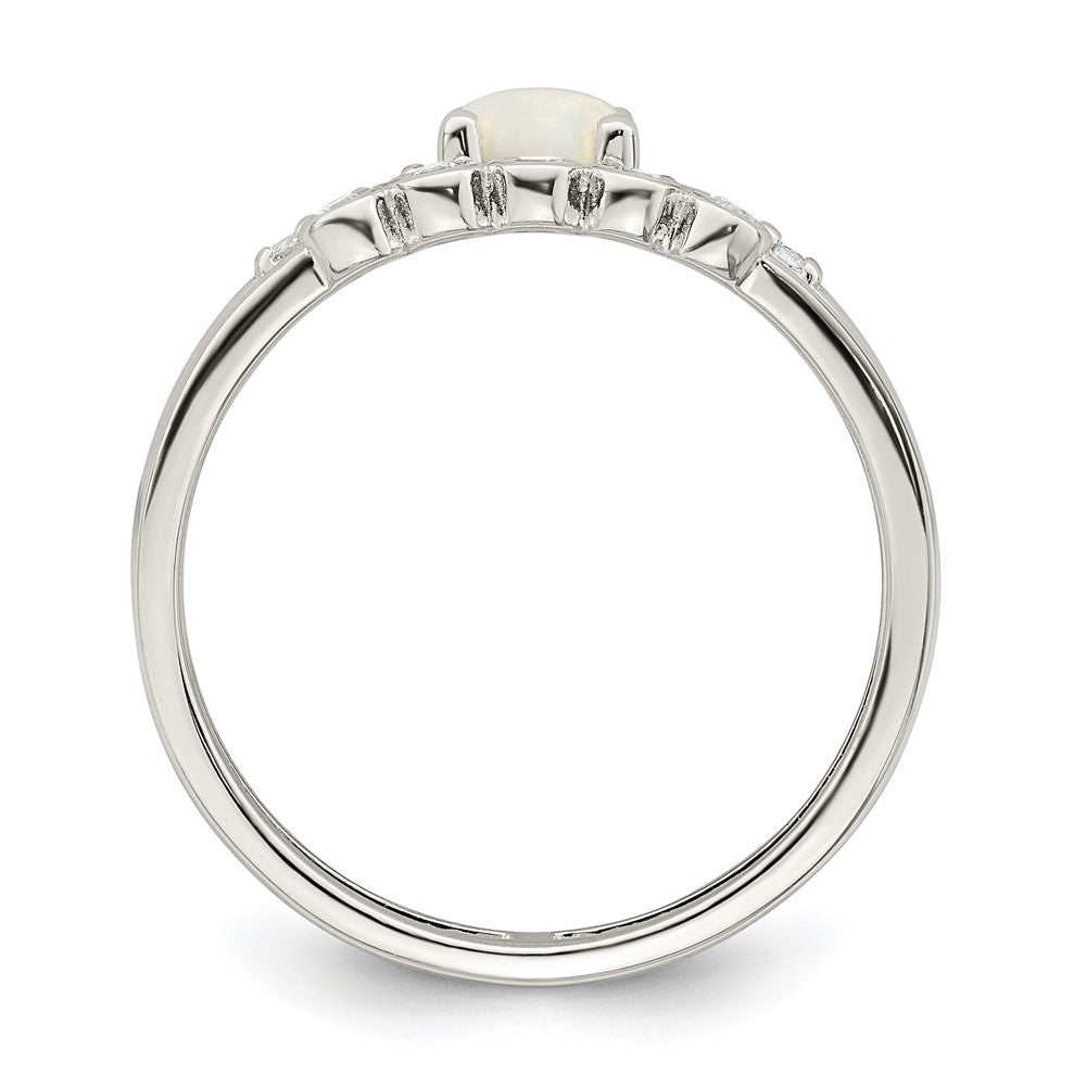 Sterling Silver Cz And Created White Opal Double Band Ring (Size 7 Only)