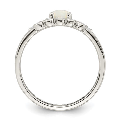 Sterling Silver Cz And Created White Opal Double Band Ring (Size 7 Only)