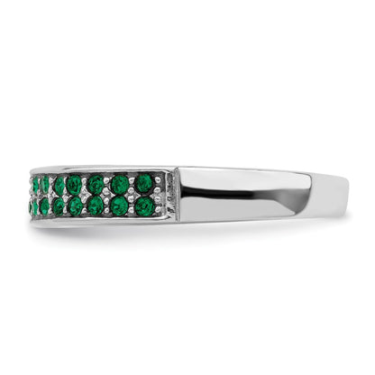 Sterling Silver Rhodium Plated Polished Green Crystal Ring