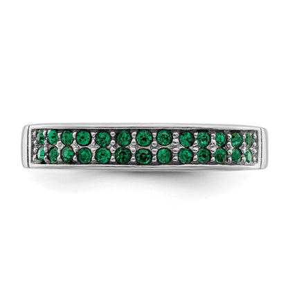 Sterling Silver Rhodium Plated Polished Green Crystal Ring