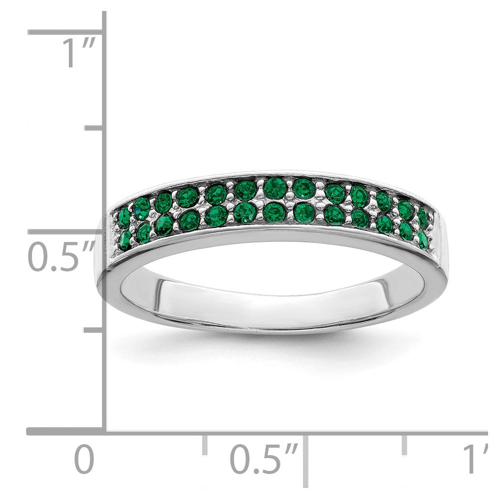 Sterling Silver Rhodium Plated Polished Green Crystal Ring