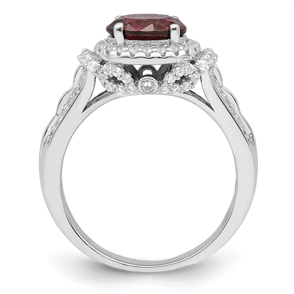 Sterling Silver Rhodium Plated Smoky Pink & White Cz Ring