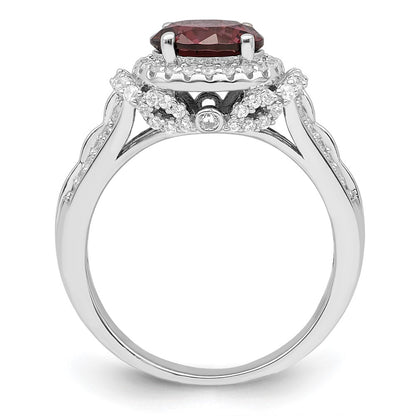 Sterling Silver Rhodium Plated Smoky Pink & White Cz Ring