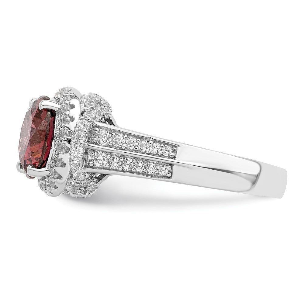 Sterling Silver Rhodium Plated Smoky Pink & White Cz Ring
