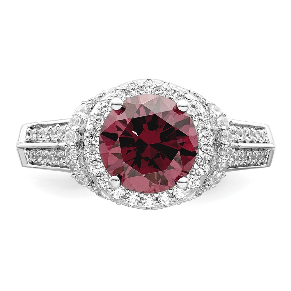 Sterling Silver Rhodium Plated Smoky Pink & White Cz Ring