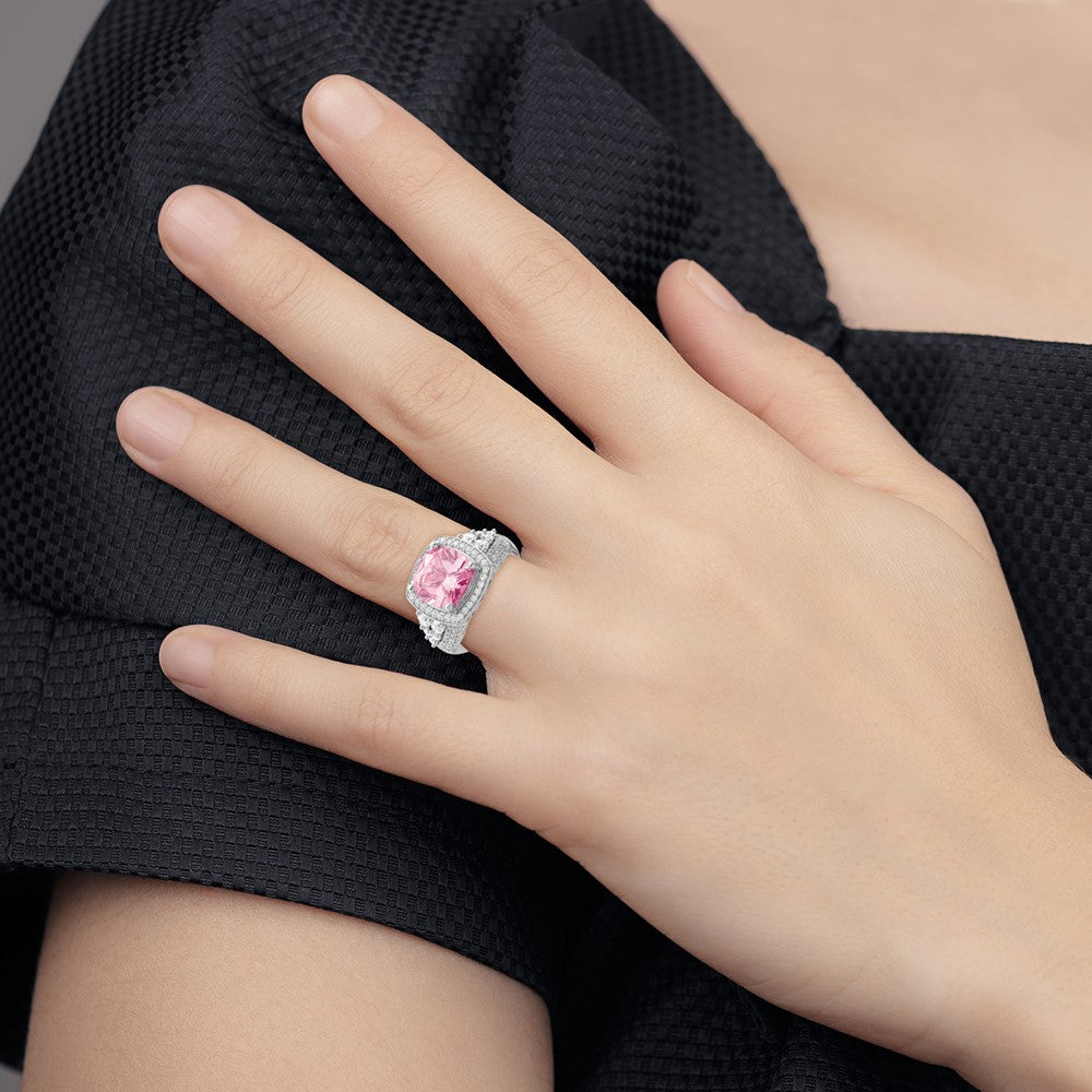 Sterling Silver Rhodium Plated White And Pink Cz Ring