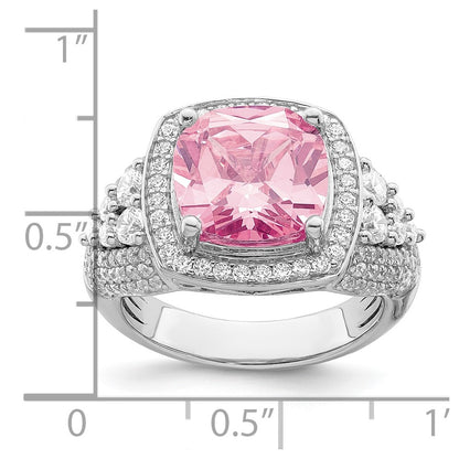 Sterling Silver Rhodium Plated White And Pink Cz Ring