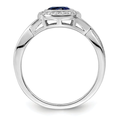 Sterling Silver Rhodium Plated Cz And Glass Stone Ring