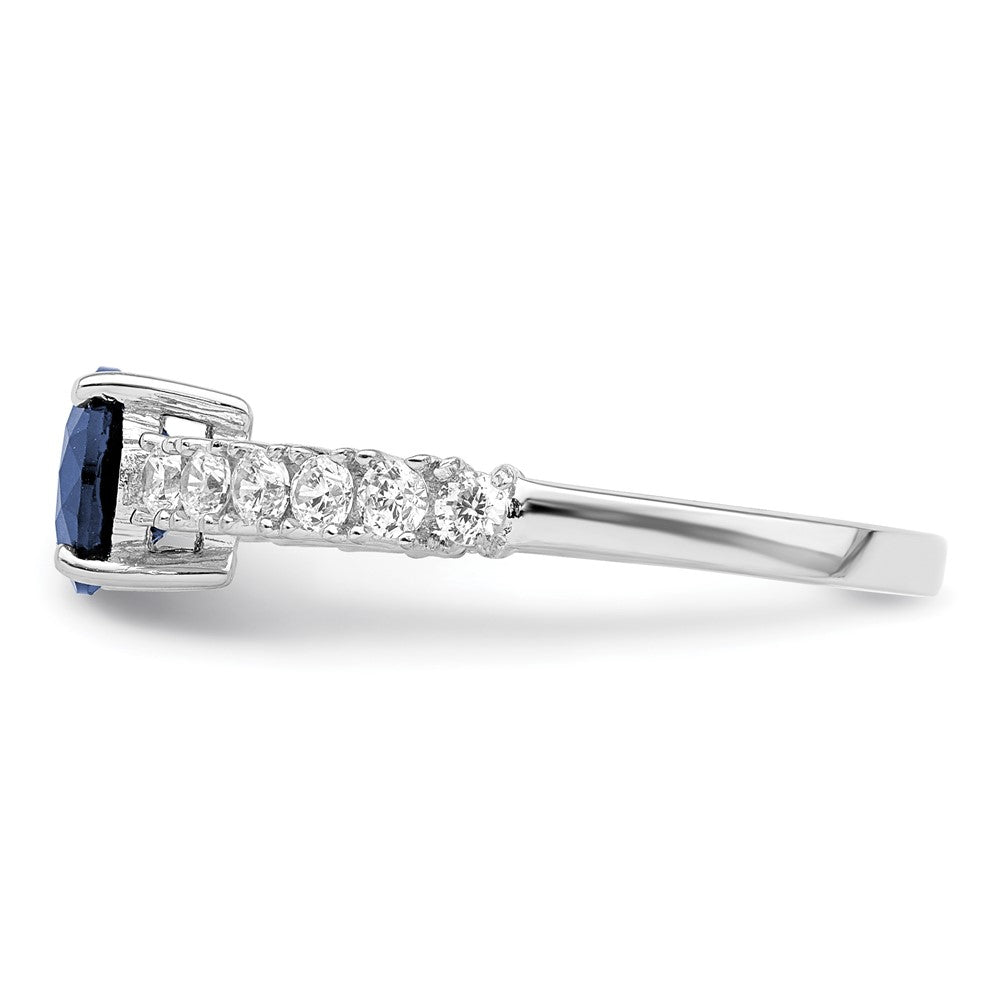 Sterling Silver Polished Rhodium Plated Cr. Blue Spinel And Cz Ring (Size 6 Only)