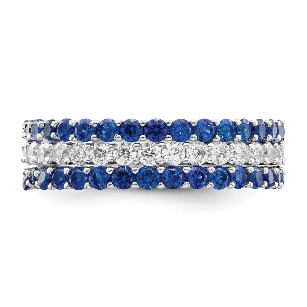 Sterling Silver Rhodium Plated Polished Blue & White Cz 3 Ring Set