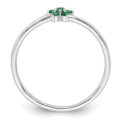 Sterling Silver Rhodium Plated Polished Green Cz Flower Ring