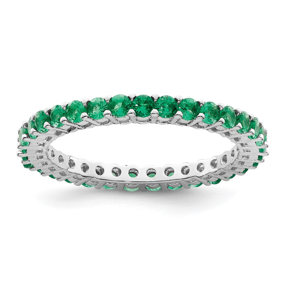 Sterling Silver Rhodium Plated Polished Green & White Cz 3 Ring Set
