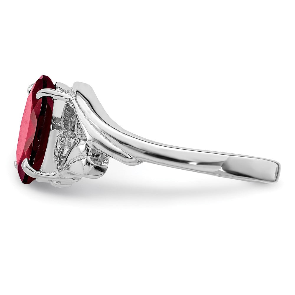 Sterling Silver Rhodium Plated Garnet Ring