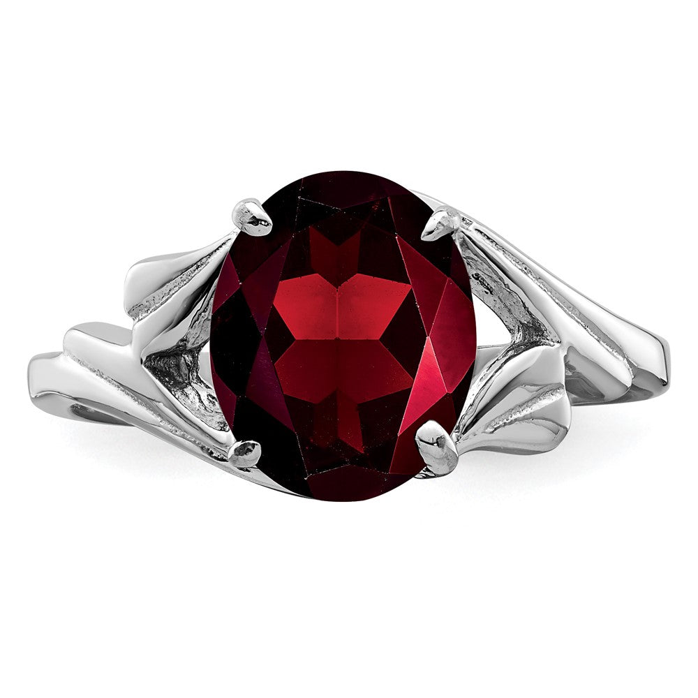 Sterling Silver Rhodium Plated Garnet Ring