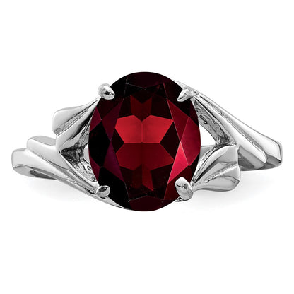 Sterling Silver Rhodium Plated Garnet Ring