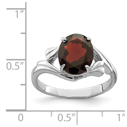 Sterling Silver Rhodium Plated Garnet Ring
