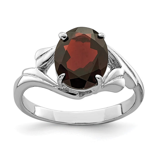 Sterling Silver Rhodium Plated Garnet Ring