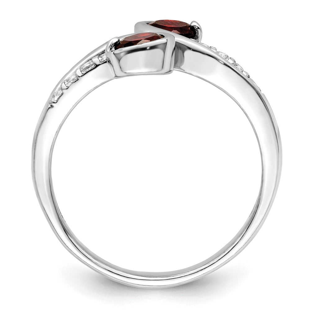 Sterling Silver Rhod Plated .8T.W. Garnet & White Topaz Swirl Ring