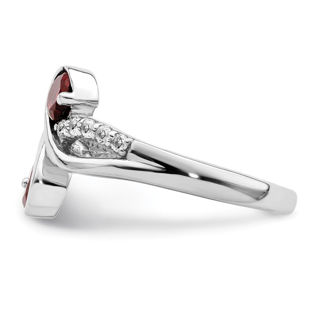 Sterling Silver Rhod Plated .8T.W. Garnet & White Topaz Swirl Ring