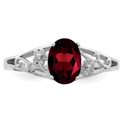 Sterling Silver Rhodium Plated Garnet Ring