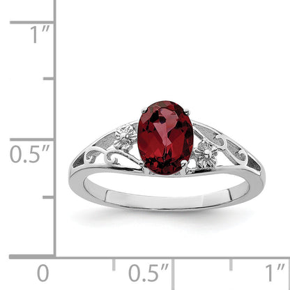 Sterling Silver Rhodium Plated Garnet Ring