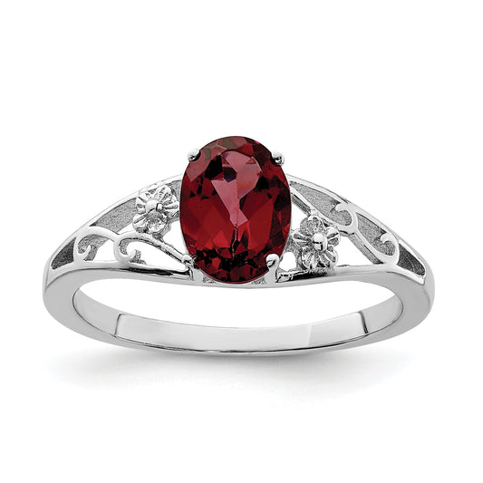 Sterling Silver Rhodium Plated Garnet Ring