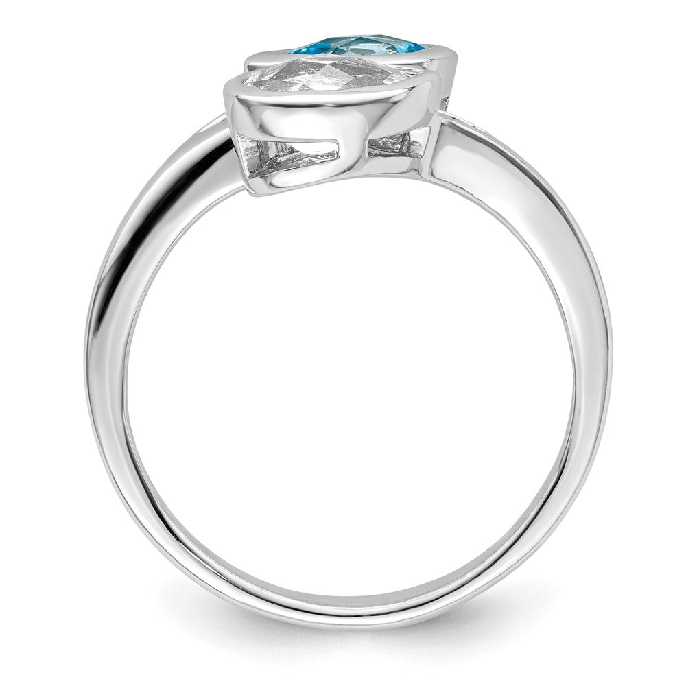 Sterling Silver Rhodium Plated Polished Blue & White Topaz Bypass Ring