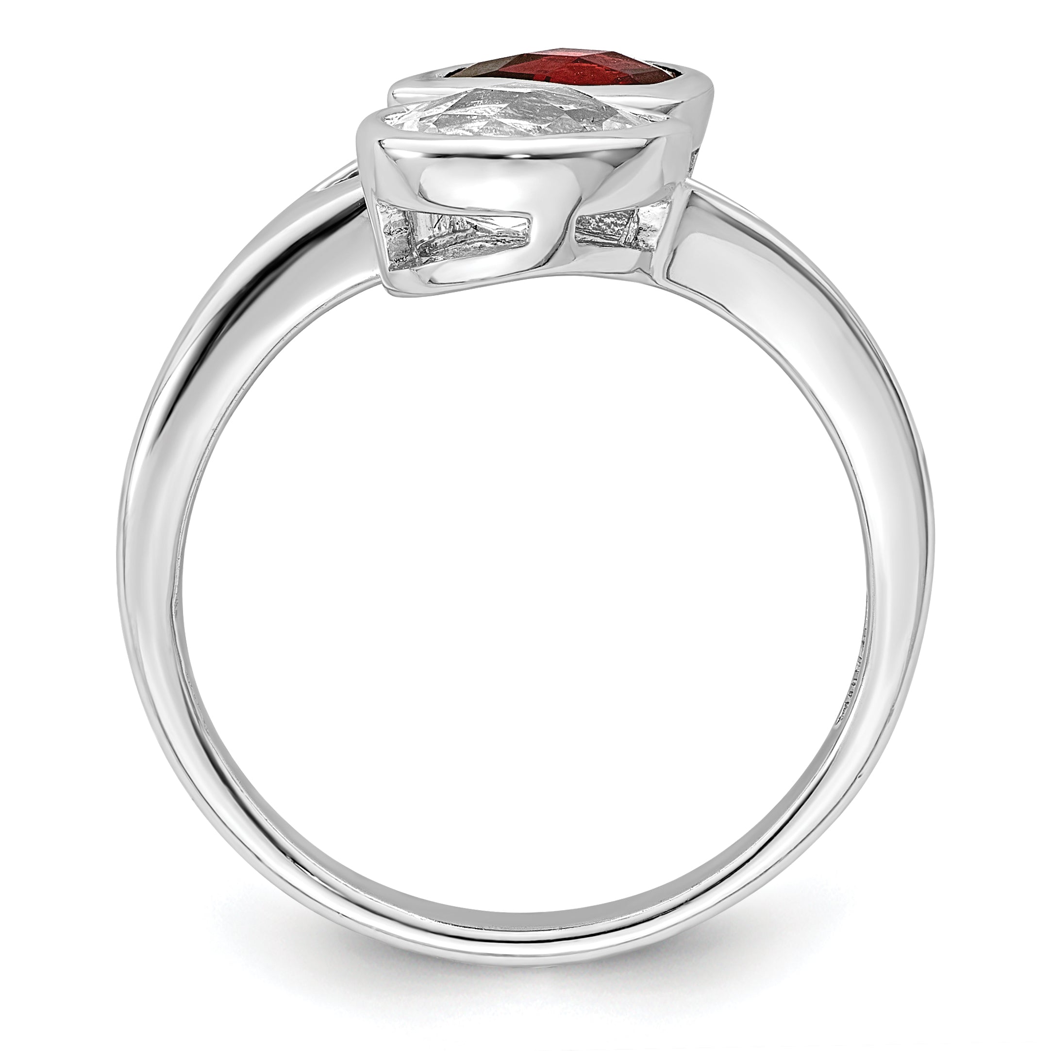 Sterling Silver Rhodium Plated Polished Garnet & White Topaz Bypass Ring