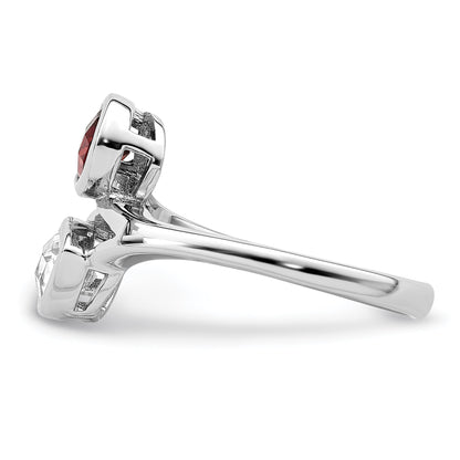 Sterling Silver Rhodium Plated Polished Garnet & White Topaz Bypass Ring