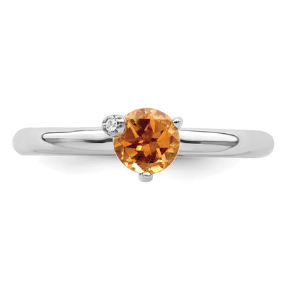 Sterling Silver Rhodium Plated Polished Circle Citrine & White Topaz Ring