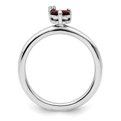 Sterling Silver Rhodium Plated Polished Garnet & White Topaz Ring