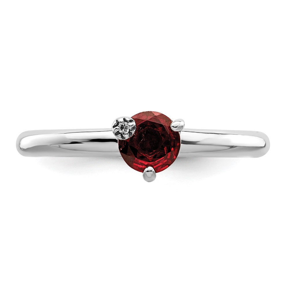 Sterling Silver Rhodium Plated Polished Garnet & White Topaz Ring